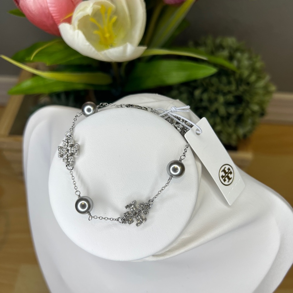 Tory Burch Miller Pave Pearl Chain Bracelet